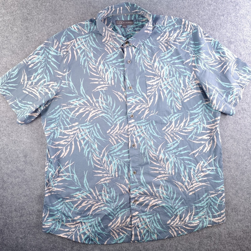 Ike Behar Hawaiian Shirt Mens Large Blue Floral Shirt Sleeve Button Up Cotton